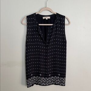 LOFT Dark Blue Geometric Blouse